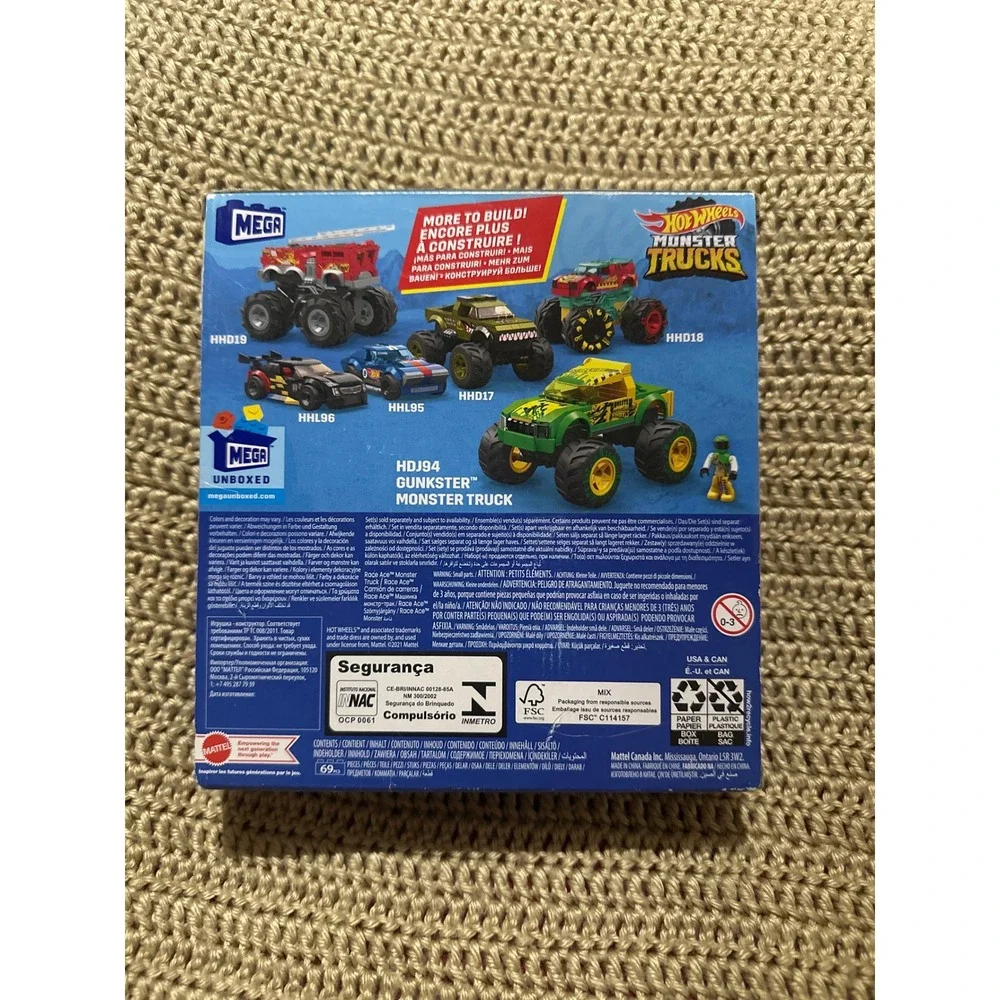 Mega Hot Wheels Monster Trucks Gunkster Building Set 69 Pcs HDJ94
